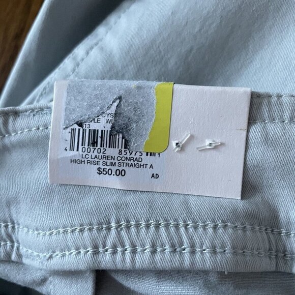 LC Lauren Conrad Wmn 18 Gray Twill Belted High-Rise Slim Straight Ankle Pant NWT - Picture 8 of 11